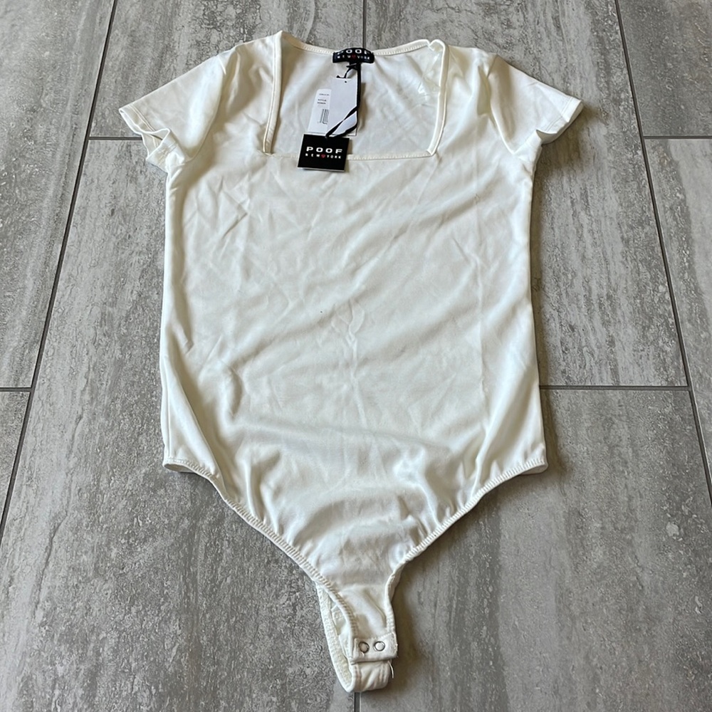 Poof Ivory (cream) Large square neck short sleeves bodysuit for Juniors